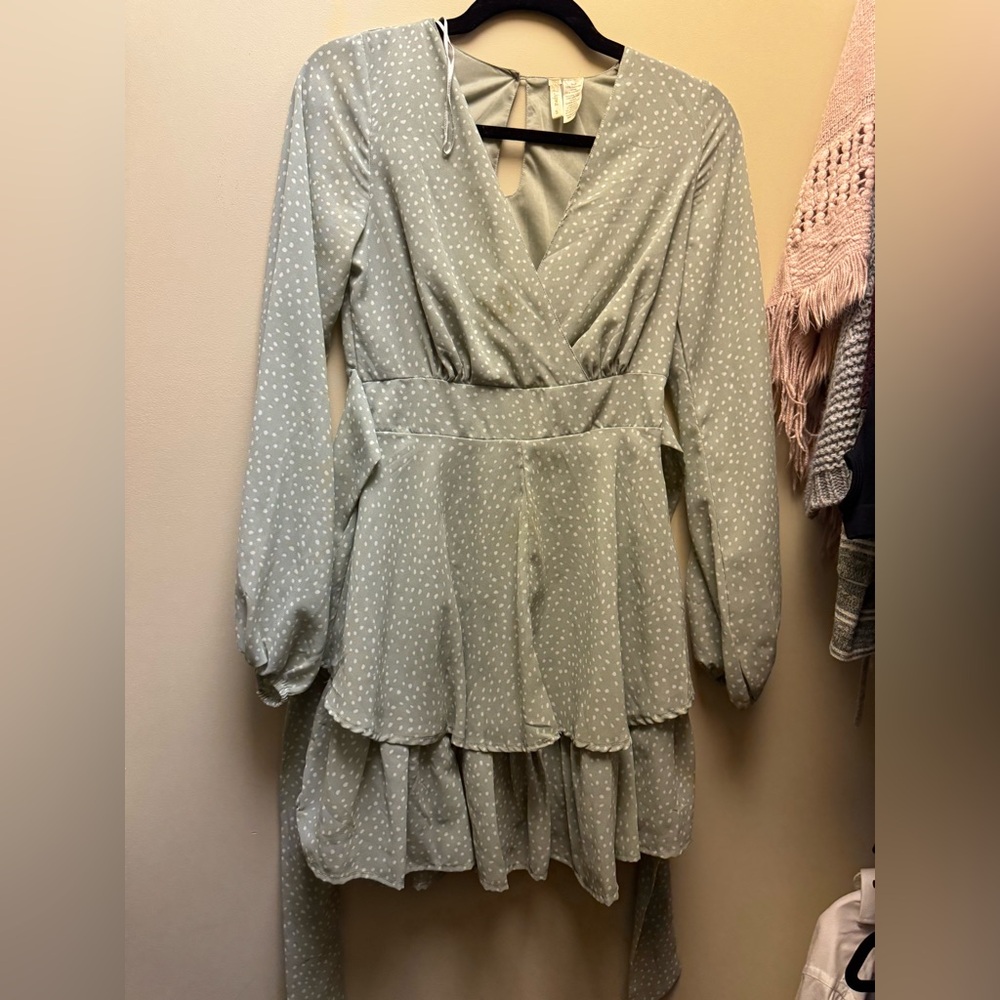 Chic Long Sleeve Polka Dot Dress in Light Green